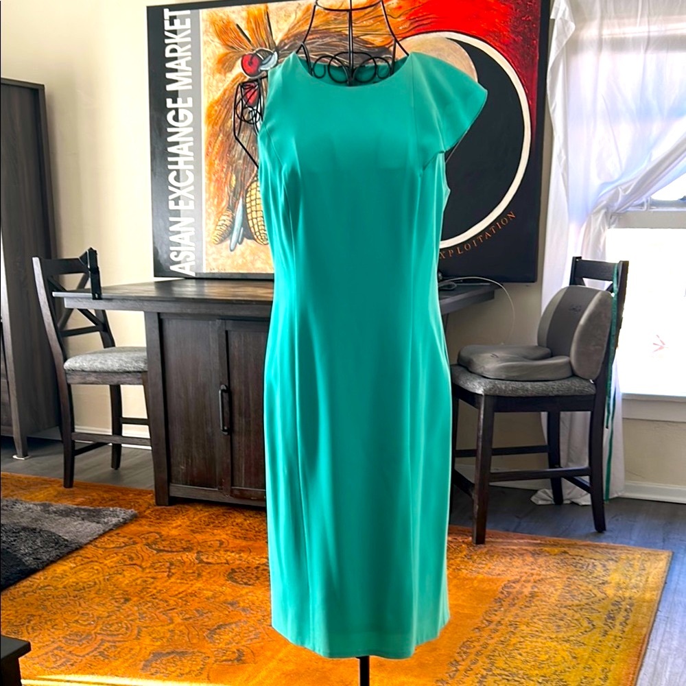 Ann Taylor Elegant Teal One Sleeve Detail Shift Dress Size Small